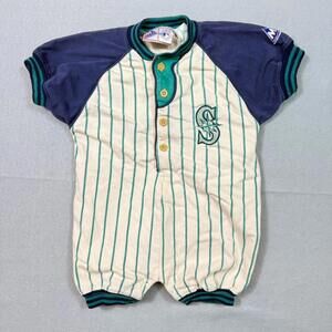 Vintage Seattle Mariners Baby Romper Mighty-Mac MLB Striped Snap 13x17
